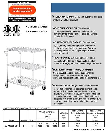 3 Tiers Wire Heavy Duty Utility Cart