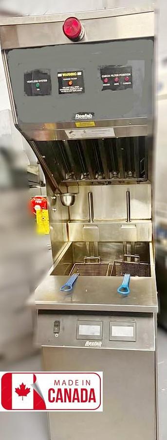 Used Resfab electric fryer with ventless hood