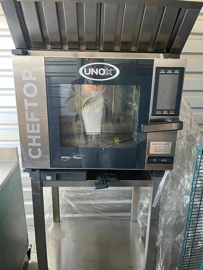 Used Unox Convection Oven w/Ventless Hood, slightly used 208/240v on rolling cart