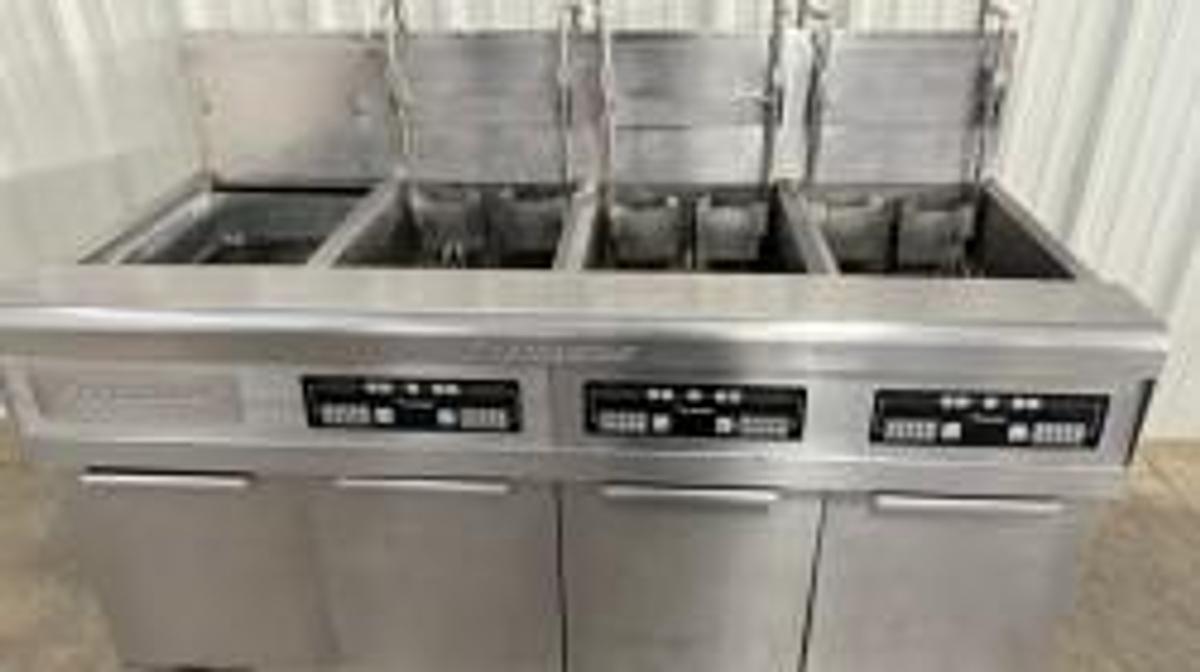 Refurbished Frymaster Gas 3 Bay Fryer W Filtration from School 50lb FMPH355SC
