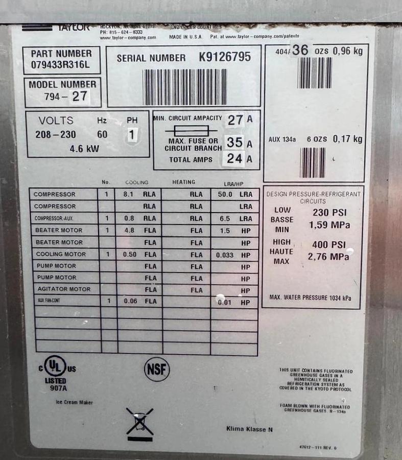 Used Taylor Model 794-27 two flavor and a twist air cooled soft serve machine - 3 available