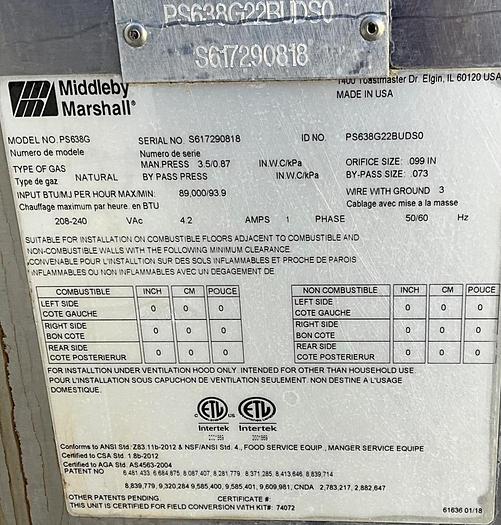 Refurbished 2019 Middleby Marshall gas conveyor oven -Model 638G - TRIPLE DECK