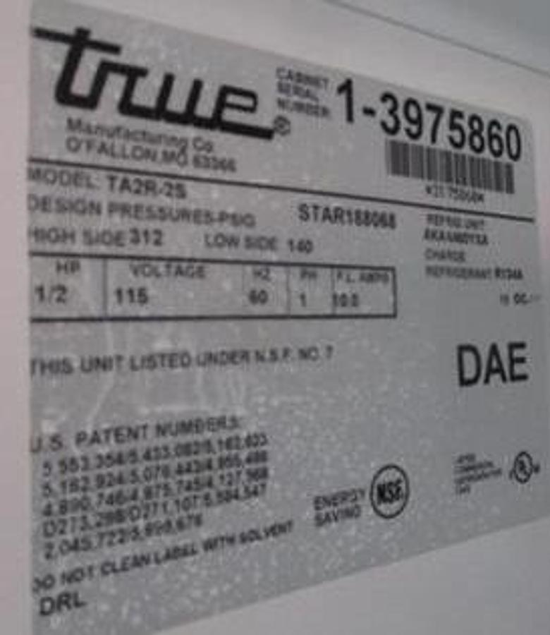 Used True Stainless Steel Solid Double Door Reach In Refrigerator