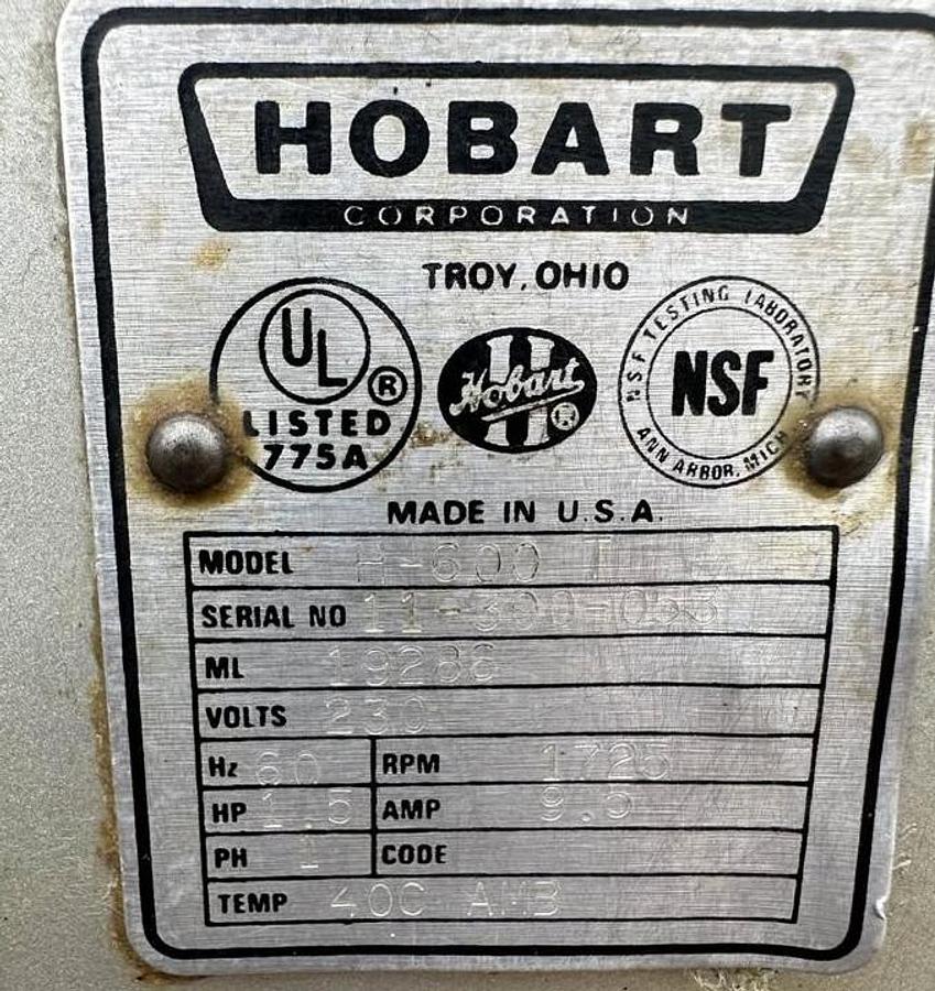 Used Hobart H-600T 60 Quart Mixer w/ Safety Bowl Guard. 230V, 1 Phase
