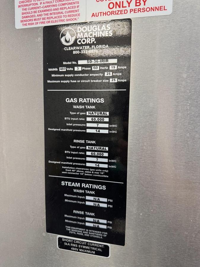 Used Douglas Machines 36" pan washer -Natural gas heated