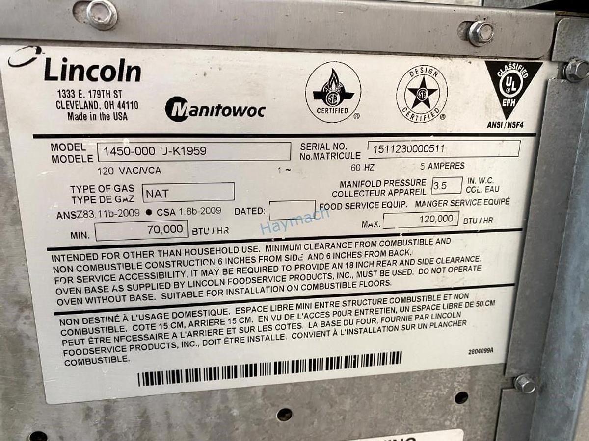 Used LINCOLN 1450-000-U DBL IMPINGER GAS CONVEYOR OVEN