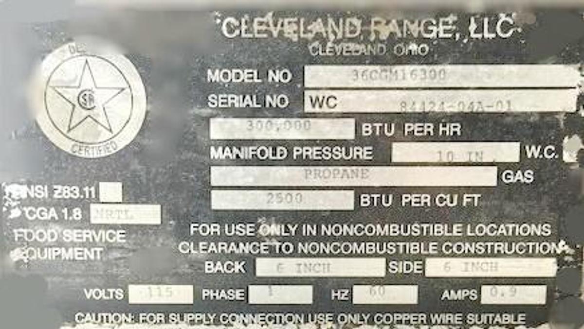 Refurbished Cleveland 36 Pan Gas Convection Steamer 36CGM16300