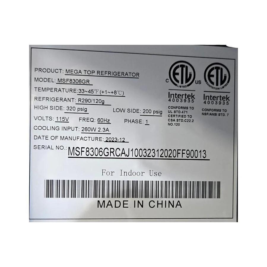 Used Atosa MSF8306GR Refrigerated Mega Top Prep Table - 2 Door