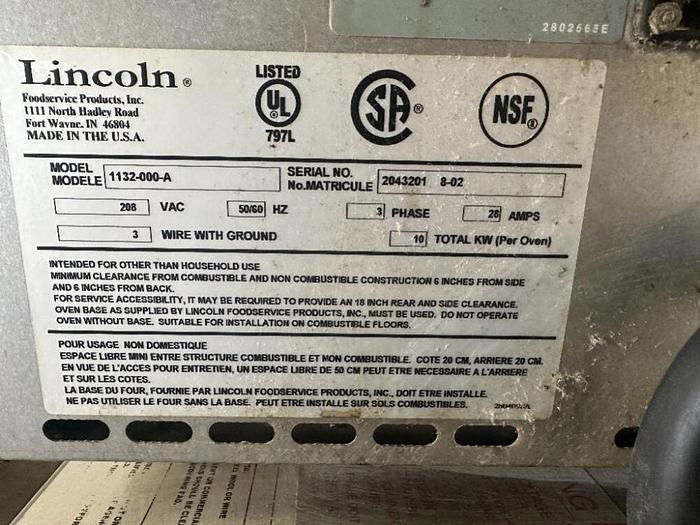Refurbished Lincoln double stack 1132 conveyor ovens