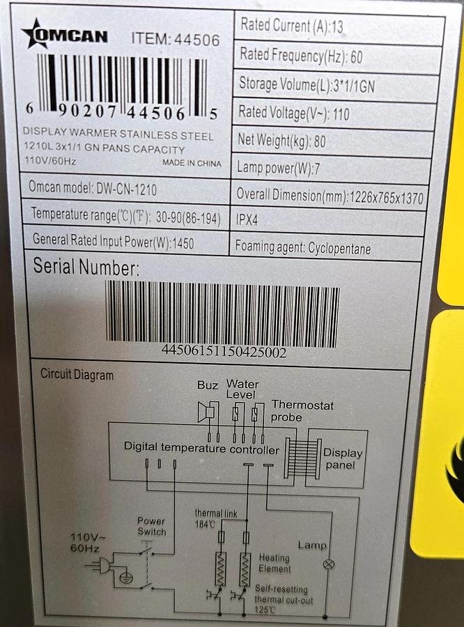 Used Omcan DW-CN-1210 Steam Table -WARRANTY