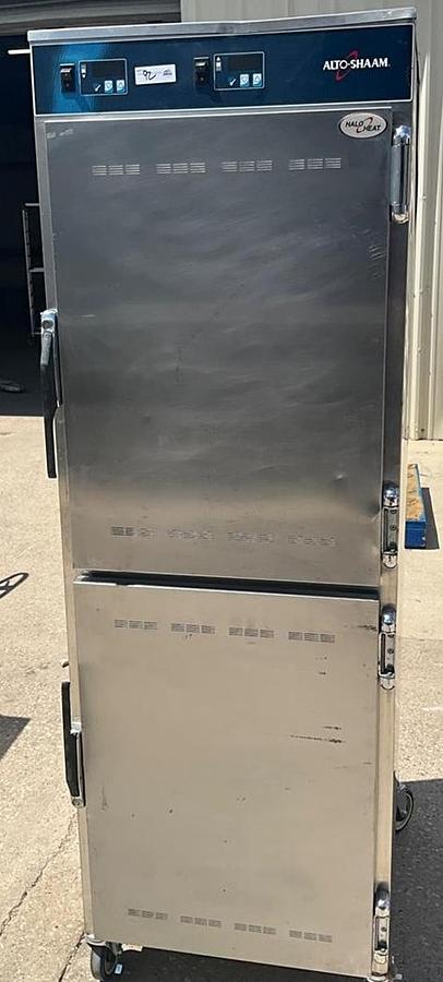Used Alto Shaam heated food warmer cabinet on casters