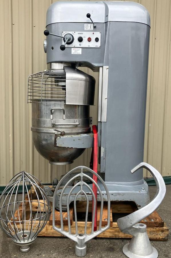 Used Hobart Model V1401 Mixer complete with Bowl Guard, Bowl, Bowl Dolly and 3 Attachments