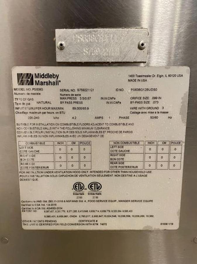 Used 2021 Middleby Marshall PS638G Single Natural Gas Conveyor Oven on Casters -WARRANTY