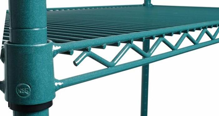 GREEN EPOXY COATED WIRE SHELVING AND POSTS - Check out the many sizes