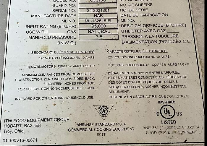 Refurbished Baxter Hobart OV310G Gas mini rack oven steam injected stand bakery bread