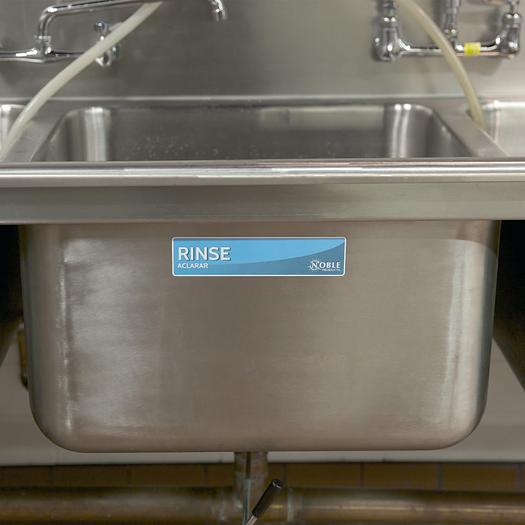 Wash, Rinse, Sanitize, and Water Level Permanent Sink Label