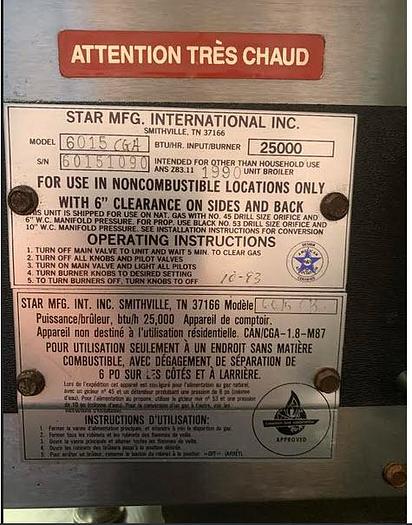 Used Starmax 15" radiant Char Broiler