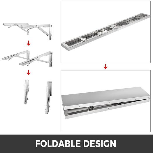 96' x 12" folding concession shelf - stainless steel