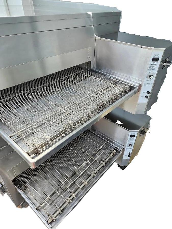 Used Lincoln Impinger 1450 Double Deck Gas Fired Conveyor Pizza Oven - 32" Belt