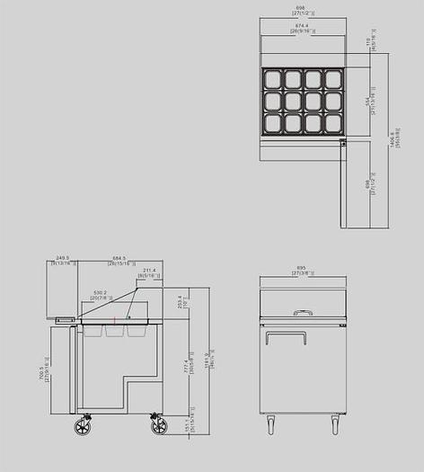MEGA TOP 27" SANDWICH PREP TABLE - 12 PAN -SEE VIDEO