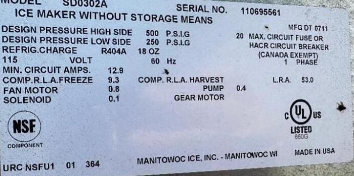 Refurbished Lot 145 MANITOWOC 300 AIR COOLED ICE HEAD W/ HOTEL ICE BIN DISPENSER.