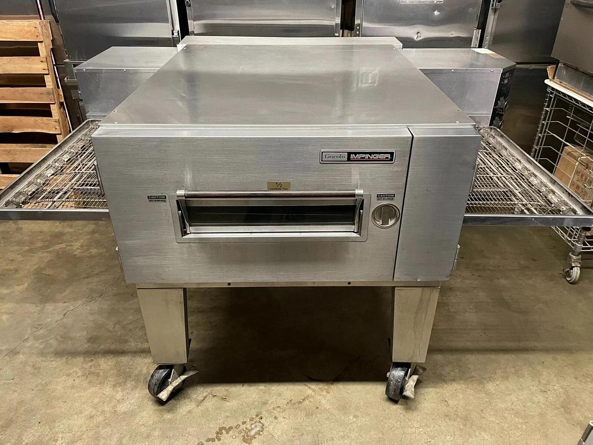 Used Lincoln Impinger 1600 - Single Deck 32" Gas Conveyor Pizza Oven w/Stand Casters