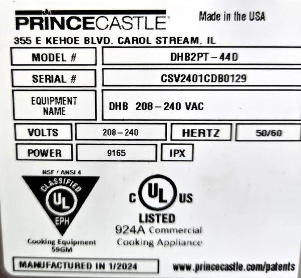 Used Prince Castle DHB2PT-44D Heated Holding