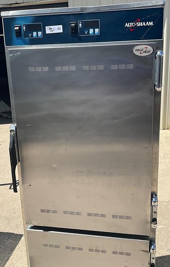 Used Alto Shaam heated food warmer cabinet on casters