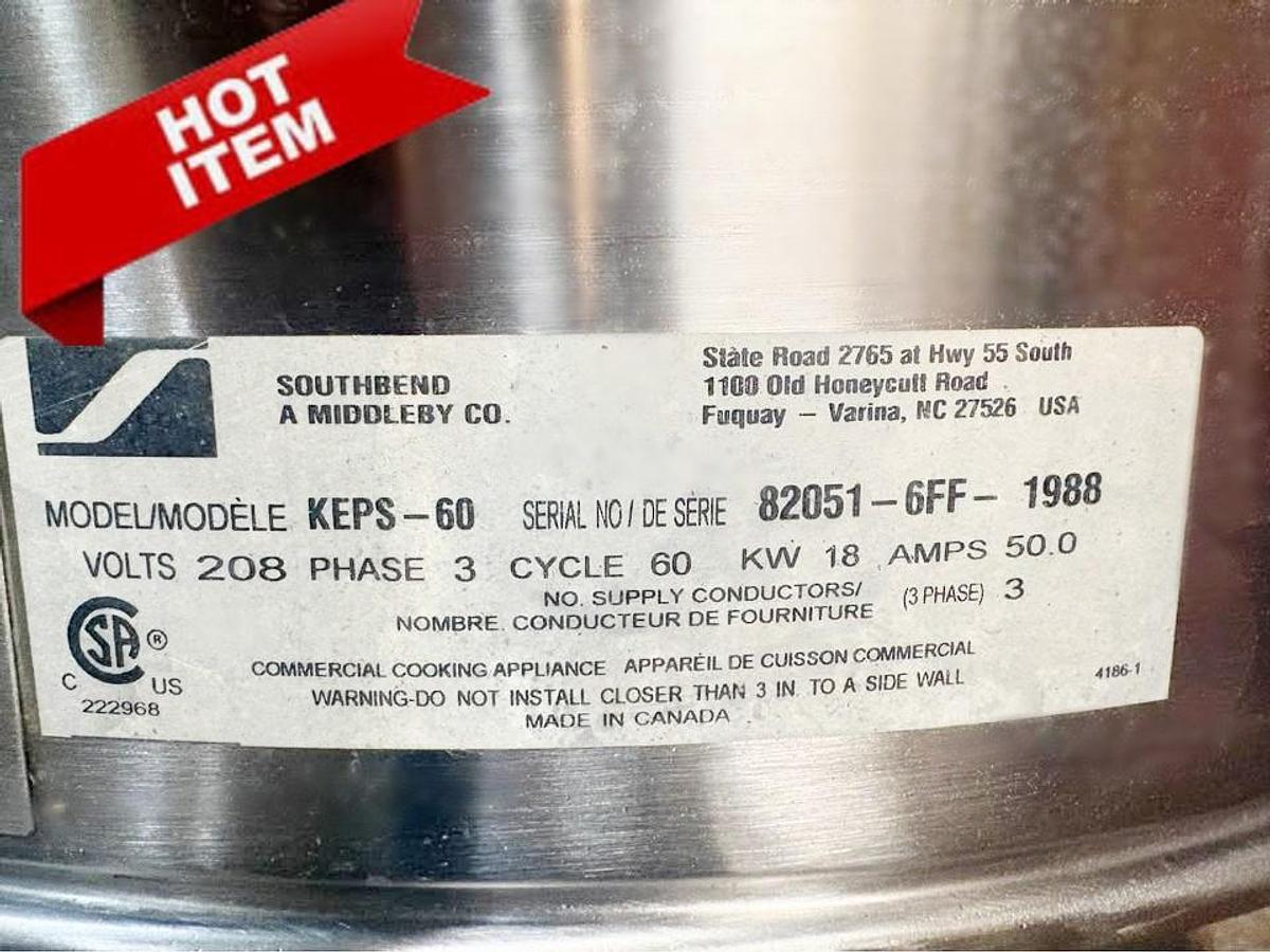 Used Southbend 60 Gallon Stationary Electric Steam Kettle - excellent condition