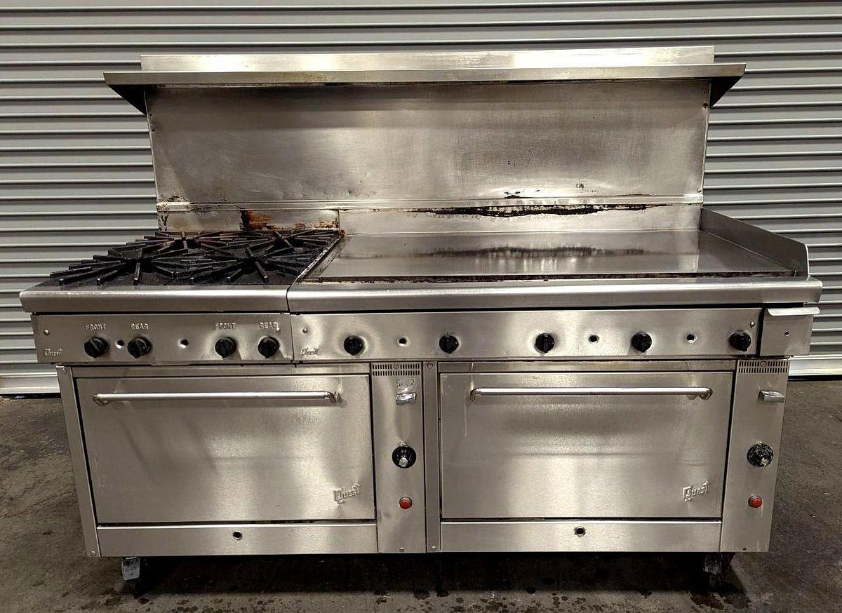 Used  Quest 72" 4 Burner Gas Range w/ 1" Thick Griddle & Standard Ovens - SAVE BIG DOLLARS - TOP QUALITY