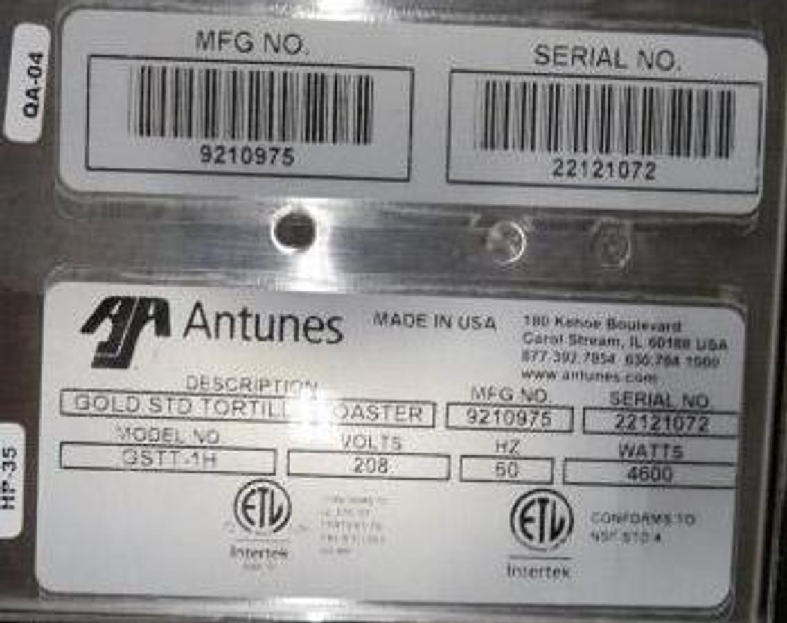Used  NEW Antunes GSTT-1H Gold Standard Tortilla Toaster - 2 AVAILABLE