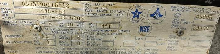 Refurbished Garland Master Series Heavy Duty Gas Range with Griddle and 2 Ovens - 68" WIDE