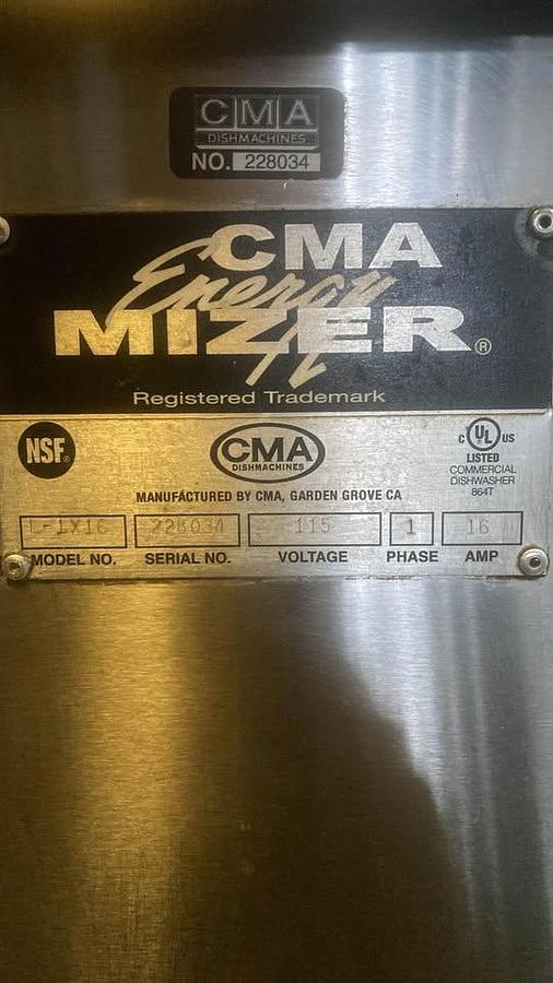 Used CMA Low Temp Undercounter Dishwasher - warranty