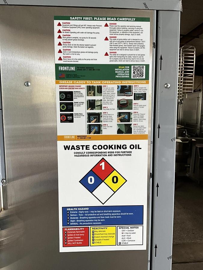 Used Frontline International 10SS 75" grease filter and oil tank Storage 4073SQDC