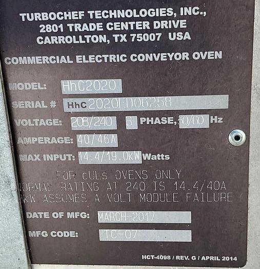 Refurbished Turbochef conveyor high speed oven - triple stack - Model 2020