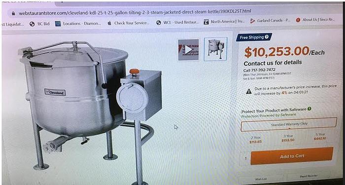 Used Cleveland Steam Kettle - REFRUBISHED - WARRANTY - NO HEAT SOURCE