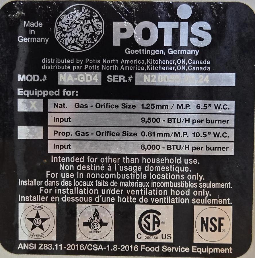 Used Potis NA-GD4-NG Shawarma Machine - Natural Gas -WARRANTY