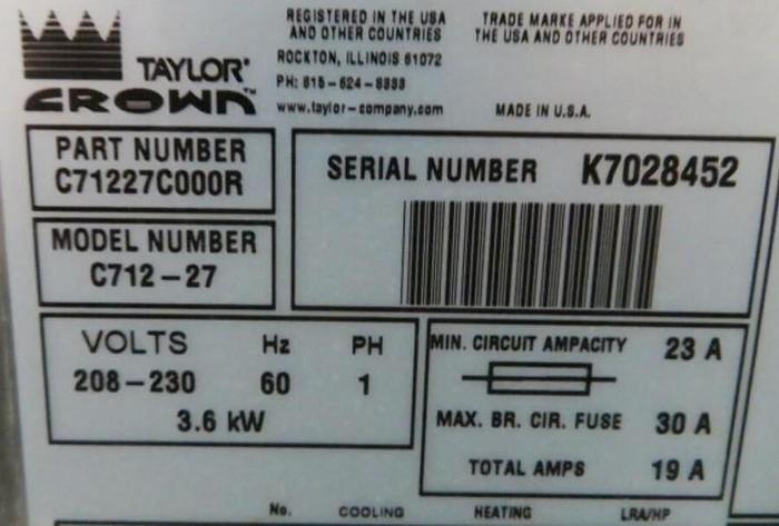 Used Taylor 2 flavor with twist soft serve machine