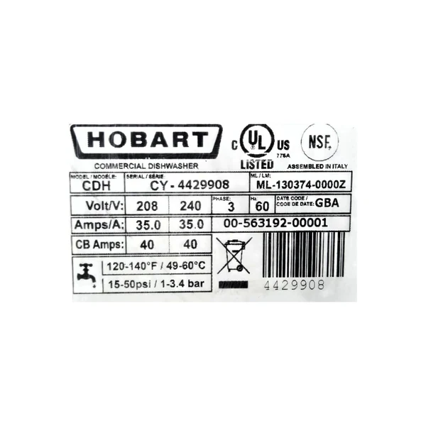 Used Hobart CDH Dishwasher - HIGH TEMP