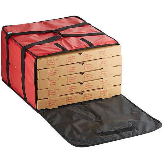 Insulated Pizza Delivery Bag Red Vinyl 20 1/2" x 20 1/2" x 12" - Holds up to (6) 16" or (5) 18" Pizza Boxes