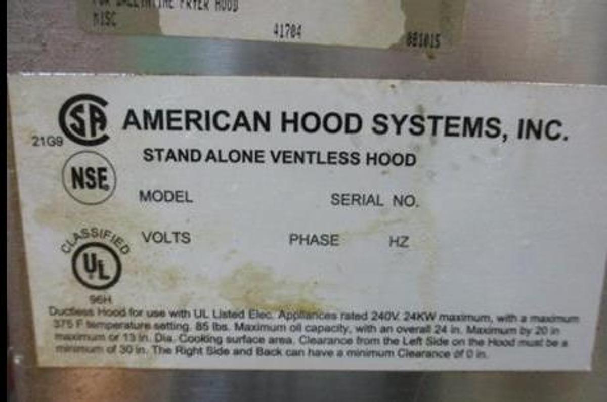 Used Ventless hood  System  27.5" wide