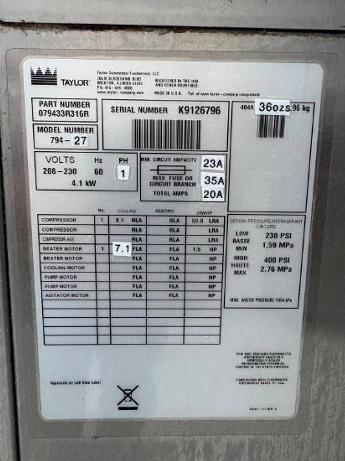 Used Taylor Model 794-27 two flavor and a twist air cooled soft serve machine - 3 available