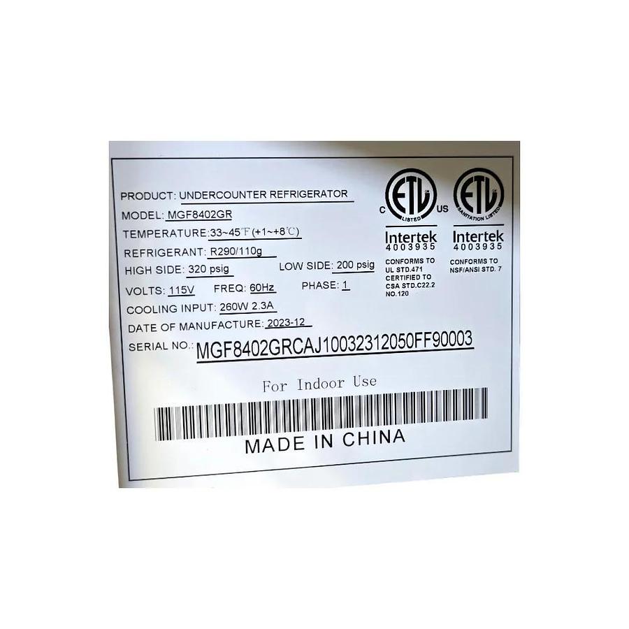 Used Atosa MGF8402GR Undercounter Refrigerator - 2 Door