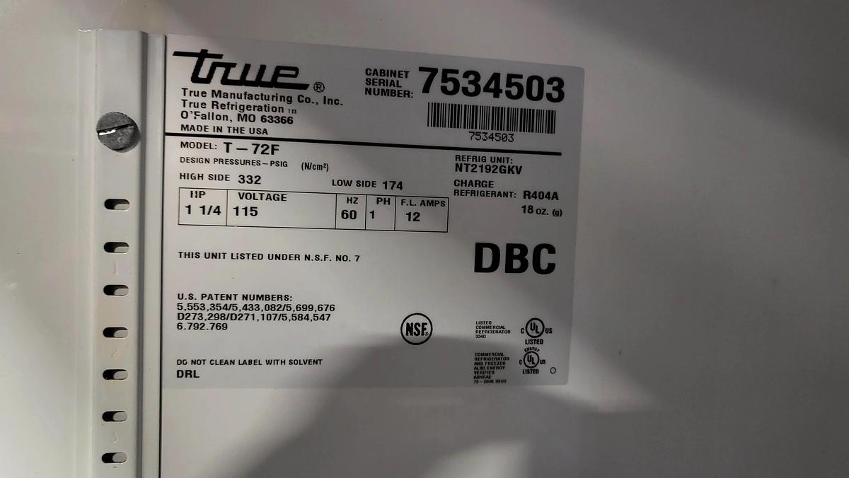 Used True T-72F Reach In Freezer