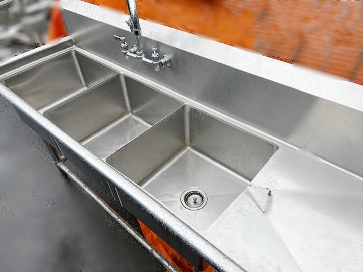 Used Triple pot sink with drainboard and faucet