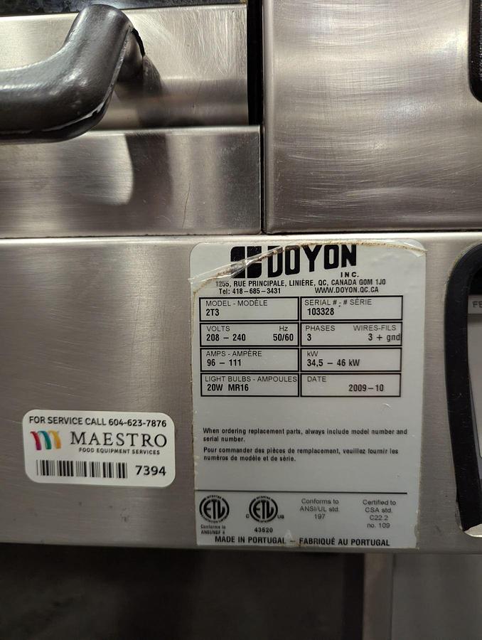 Used Doyon 2T3 Triple Deck Artisan Stone Electric Deck Oven