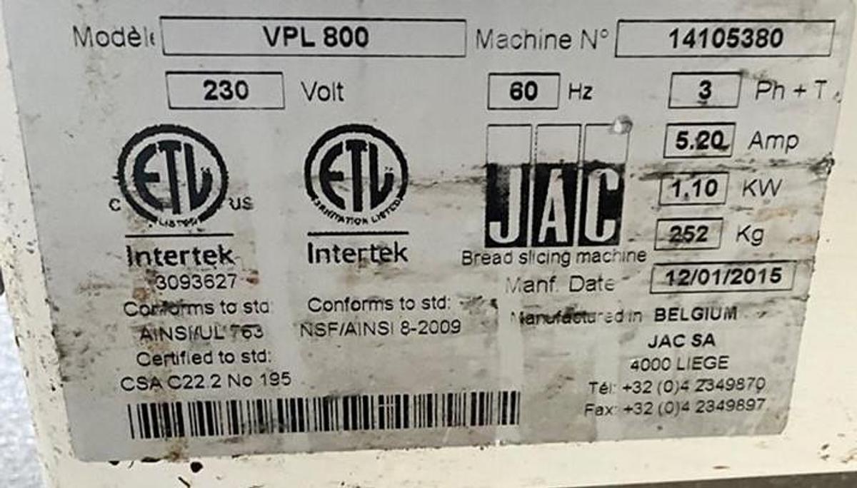 Used JAC VariaPro multi thickness bread slicer
