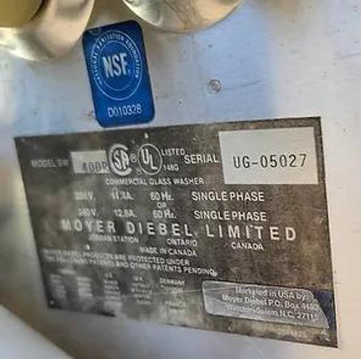 Refurbished  Moyer Diebel sprayway Glass Dishwasher