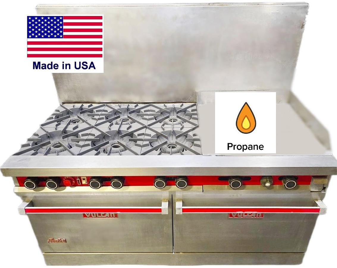 Used Vulcan 6 Burner, Griddle 24" - 1 Regular Oven and 1 Convection Oven