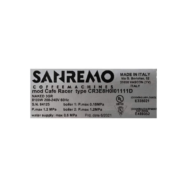Used Sanremo Cafe Racer Espresso Machine - 3 Group